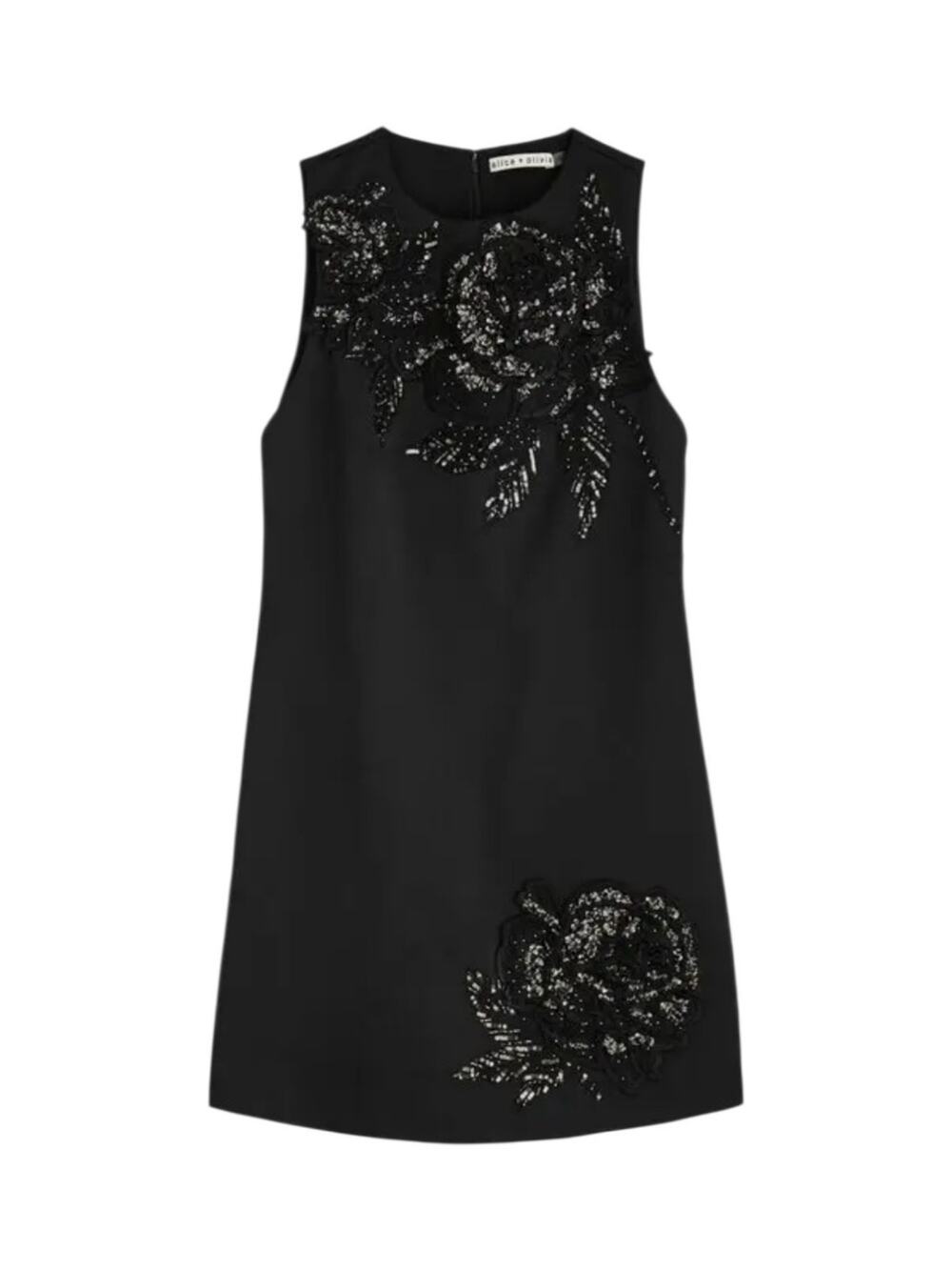 Alice + Olivia Clyde Embellished Satin Mini Little Black Dress
